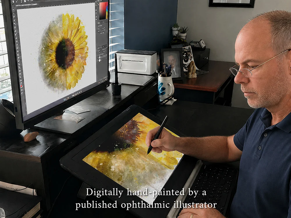 Sunflower iris art print for optometry and ophthalmology offices sunflower iris High end optometry wall art